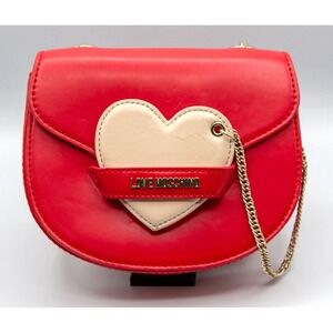 LOVE MOSCHINO Red Heart Women's Crossbody Shoulder Chain Bag Purse